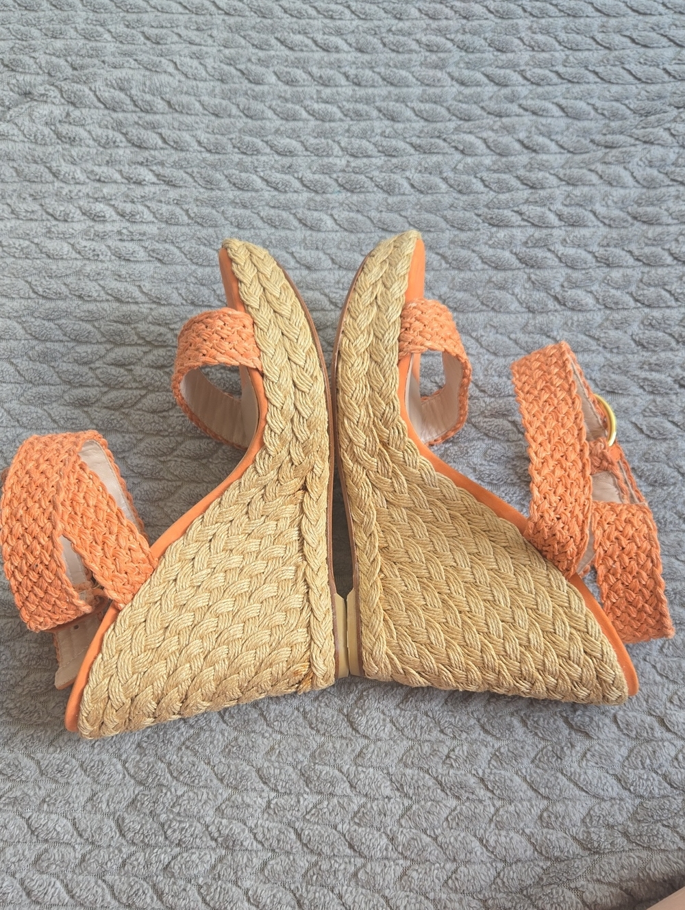 Stuart Weitzman Alex Orange Braided Espadrille Wedge Sandals